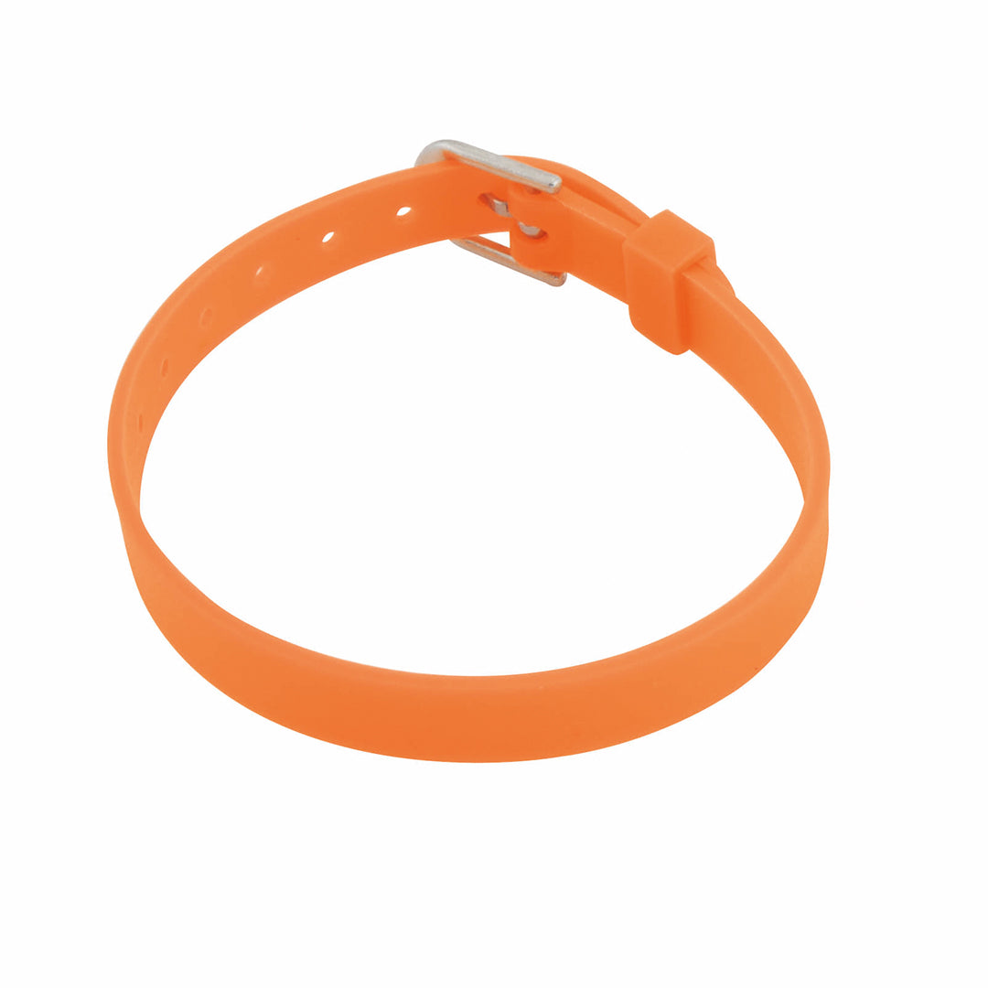 Bracelet orange en pvc ajustable avec une boucle en métal