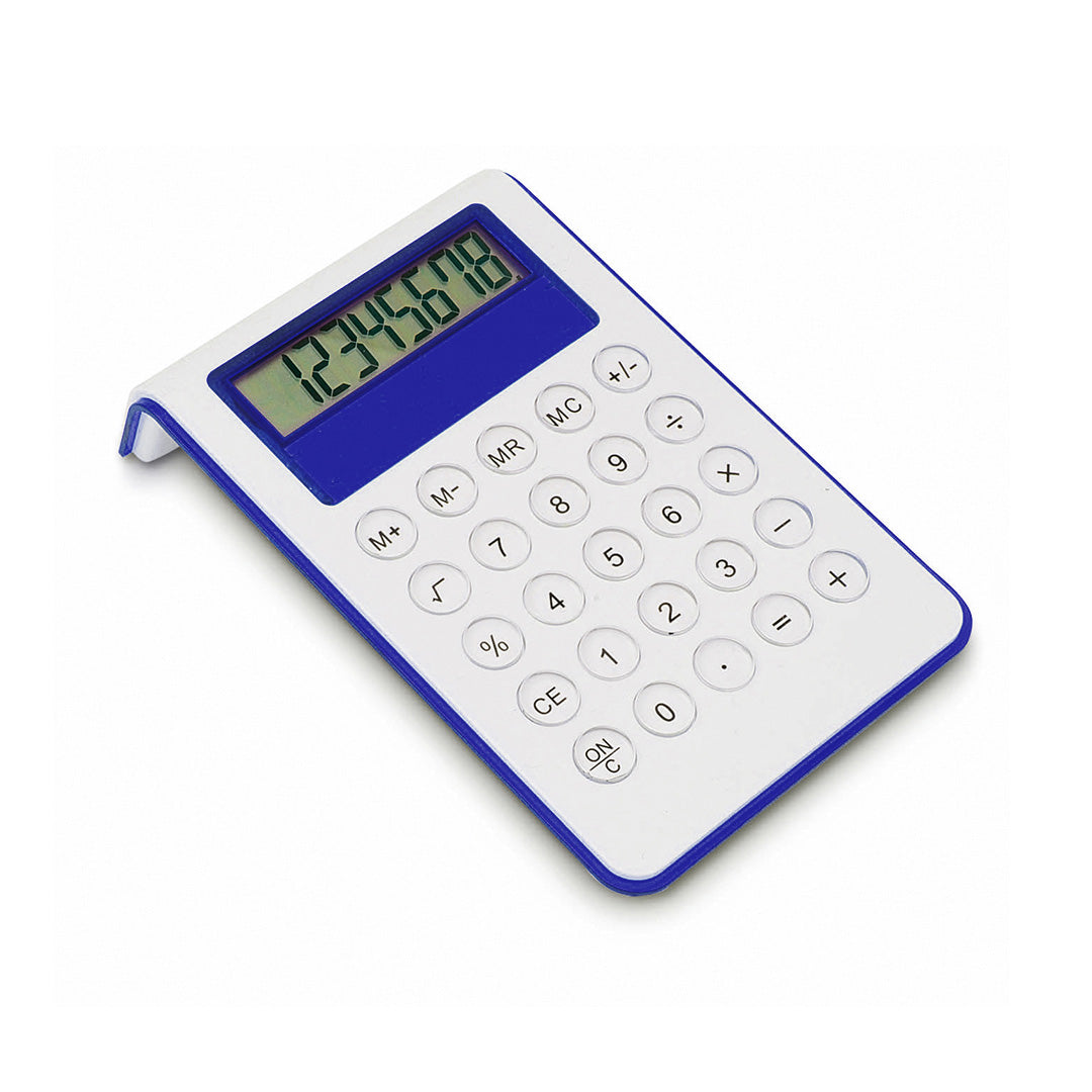 Calculatrice 8 chiffres design bicolore MYD bleu et blanche