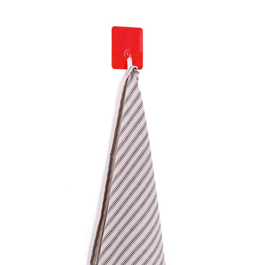 Crochet adhésif et réutilisable à multi usage, personnalisable, couleur rouge. Serviette accrochée au crochet rouge personnalisable