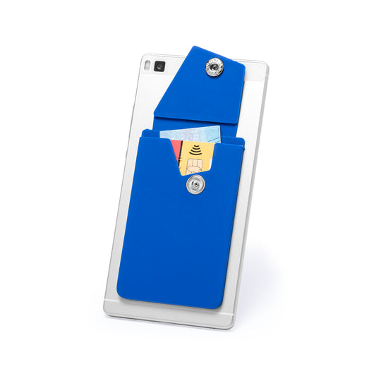 Etui bleu avec fonction de support en silicone souple aux couleurs éclatantes avec poche intégrée. Rabat de fermeture avec pression.