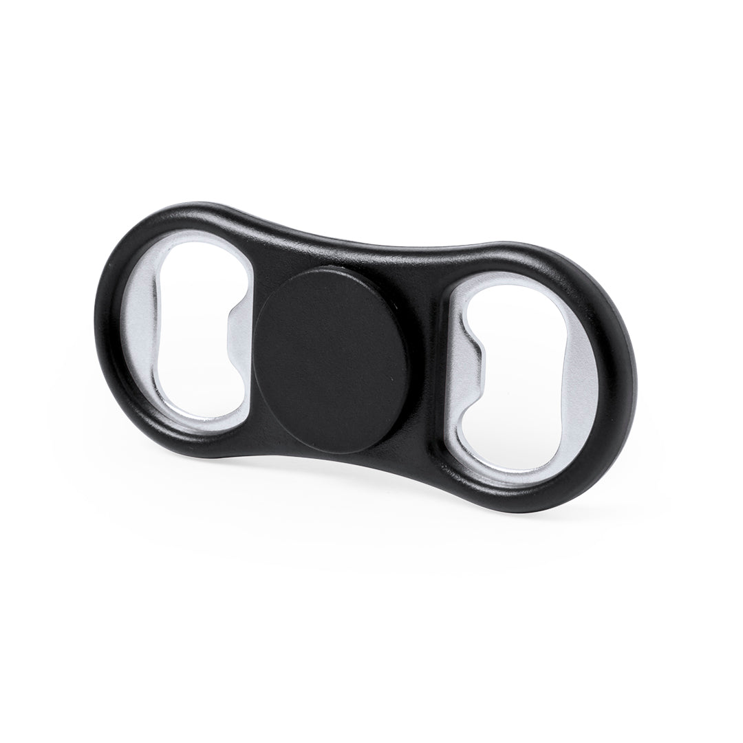 Fidget spinner noir antistress personnalisable permettant l'ouverture de bouteilles grâce à ses extremités