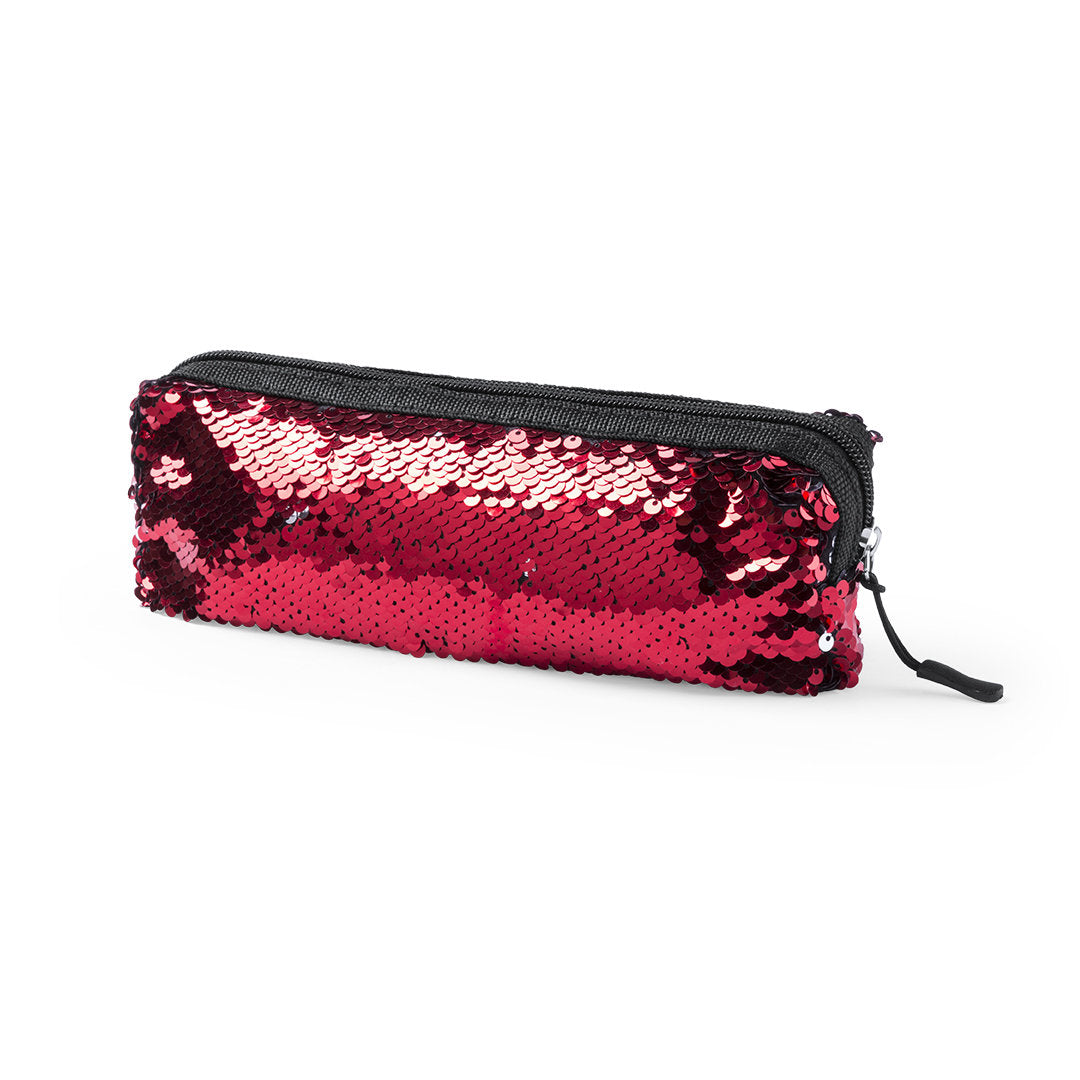 Trousse avec des paillettes de couleurs métalliques rose