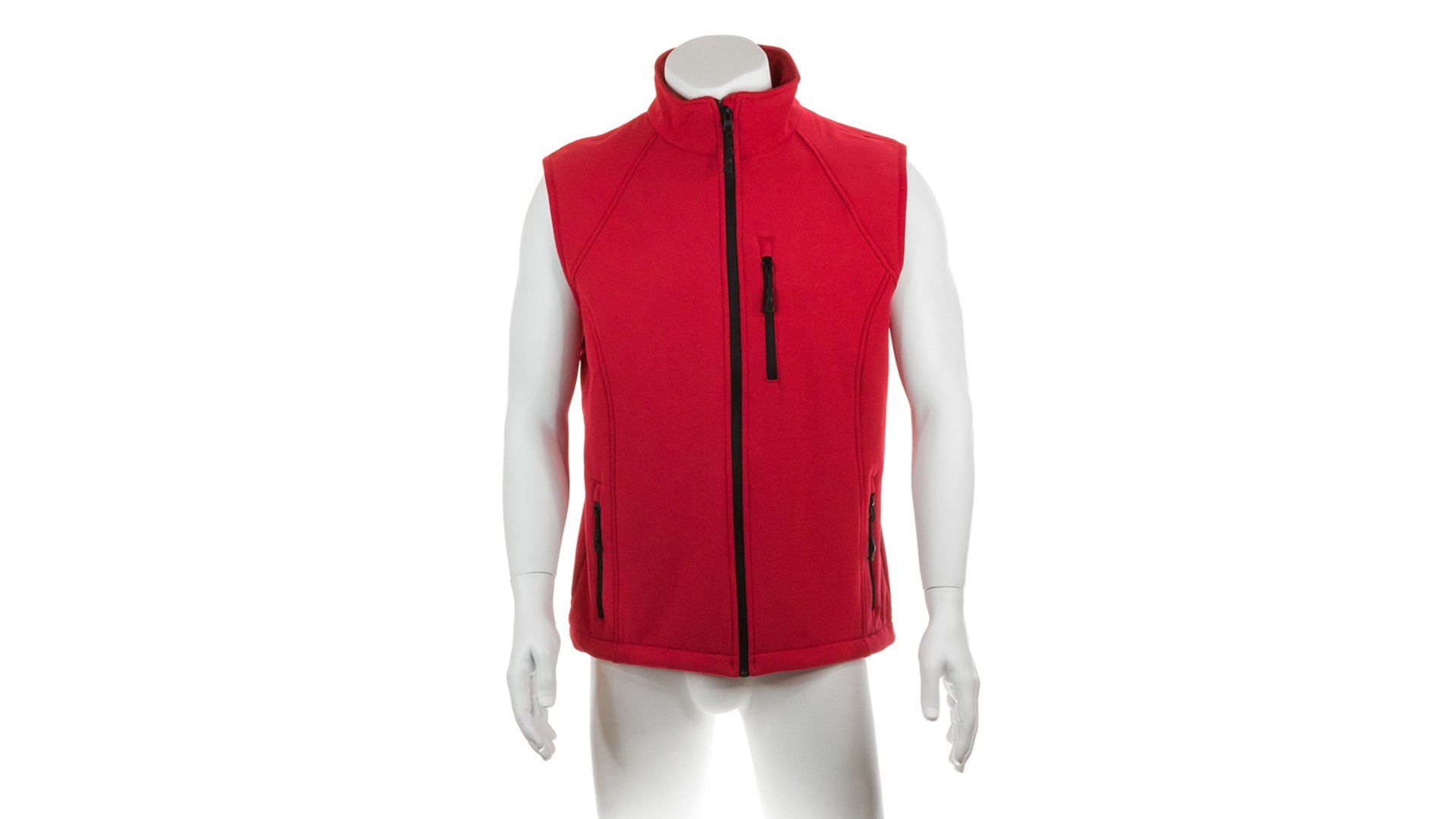 Gilet rouge sur un mannequin de face 