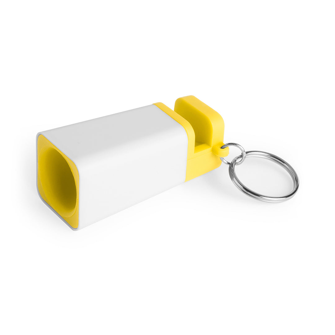 Porte-clés bicolore avec haut-parleur, idéal pour les promotions d'entreprise, avec quatre zones de marquage disponibles.