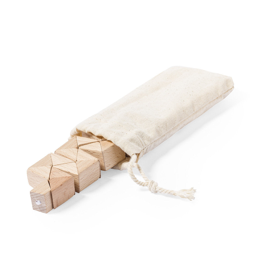 Jeu en bois pour les esprits créatifs : présentation pratique dans un sac en coton naturel.