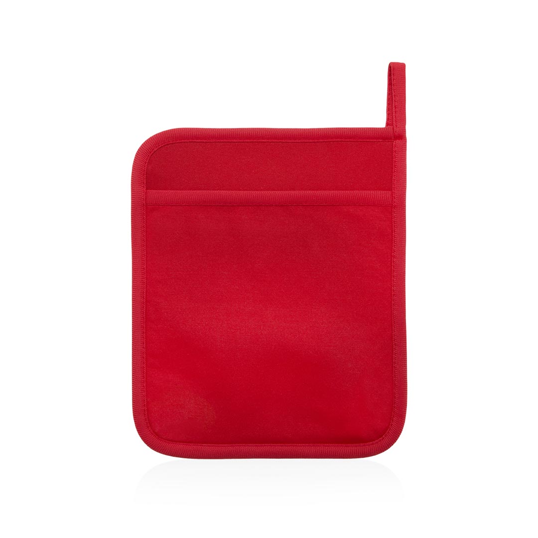 Manique pour cuisine rouge personnalisable avec un coté lisse servant de surface de marquage