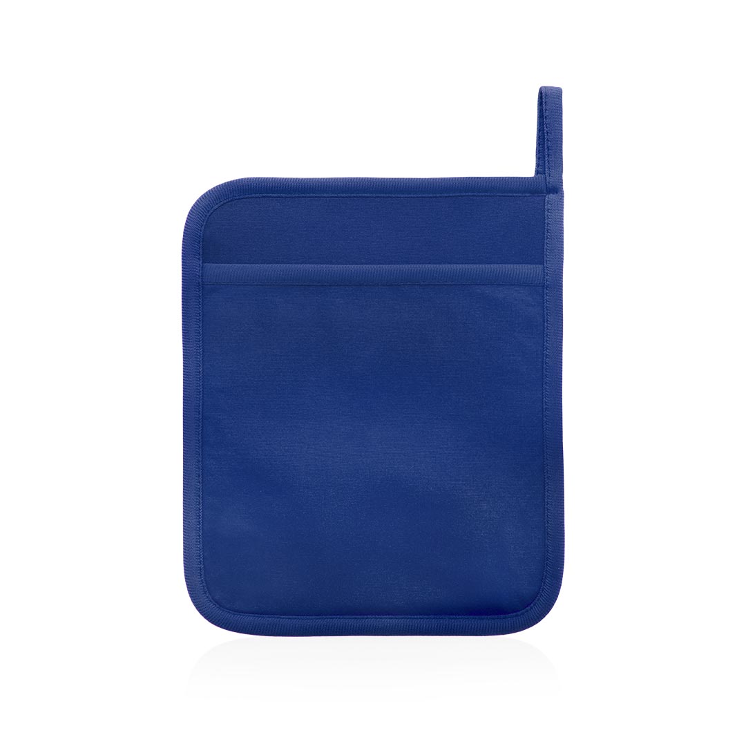 Manique pour cuisine bleu personnalisable avec un coté lisse servant de surface de marquage