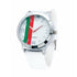 Montre blanche qui comporte les couleurs du portugal dans son cadrant
