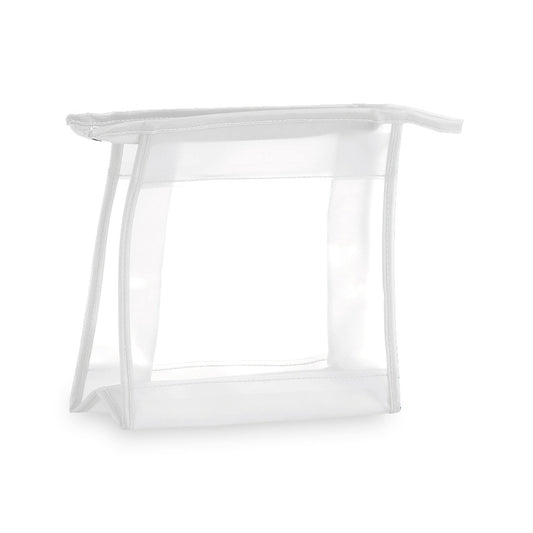 Trousse multifonction en PVC translucide de couleur blanche, fenêtre transparente et fermeture zippée assortie