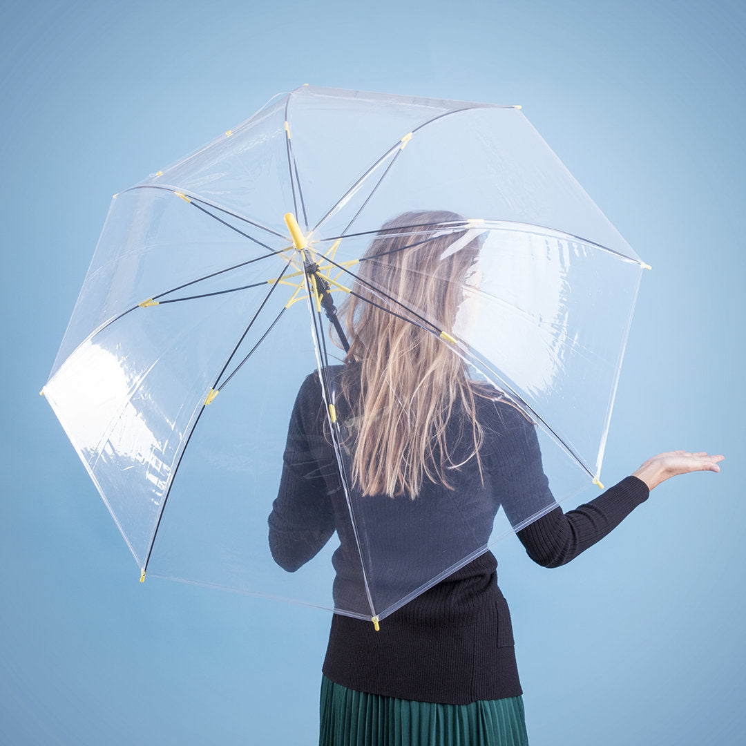 Parapluie à 8 panneaux transparent, résistant au vent, poignée colorée.