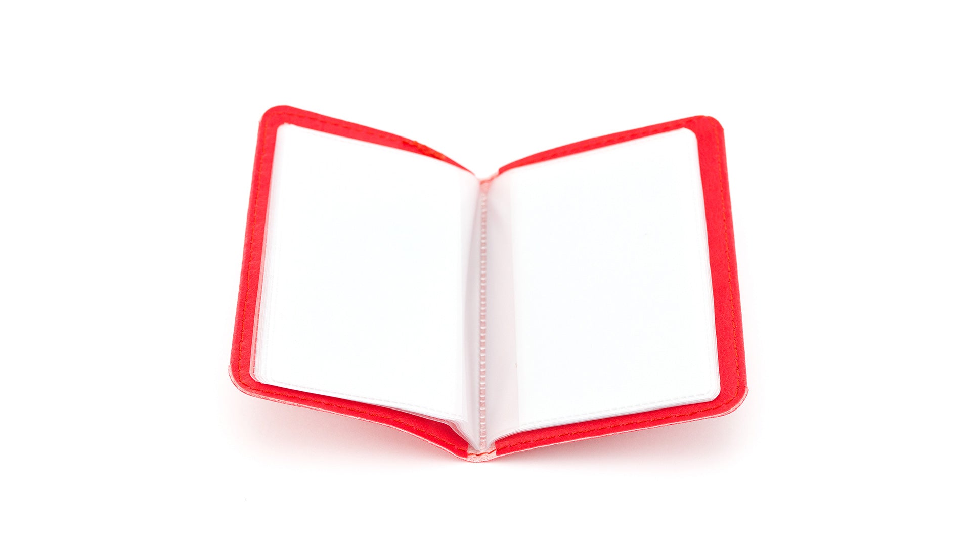 Porte carte rouge en similicuir brillant, avec 12 compartiments intérieurs en PVC transparent