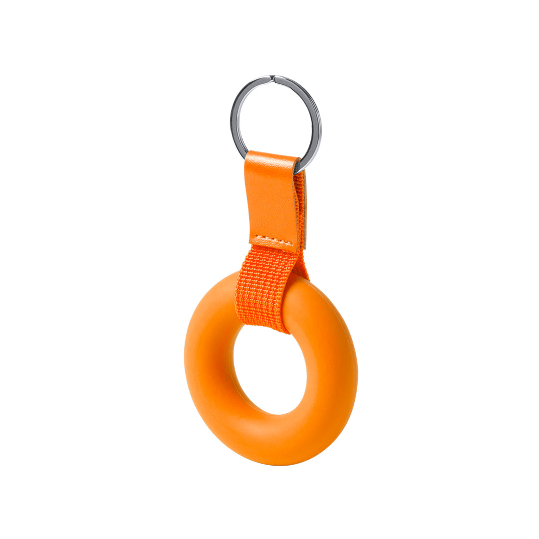 Accessoire porte-clés en TPR avec renforcement en similicuir, personnalisable pour des cadeaux promotionnels uniques.