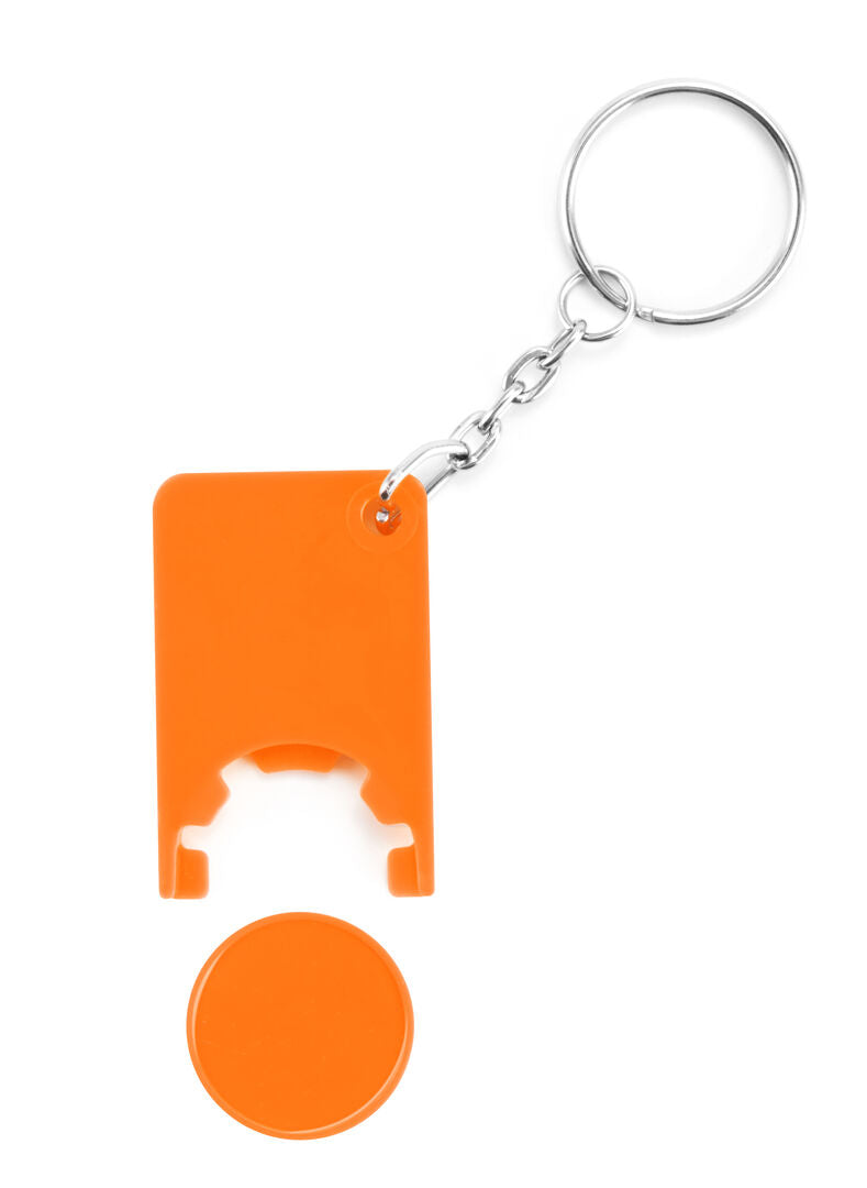 Porte-clés Monnaie de forme amusante, de couleur orange. Pièce monnaie amovible.