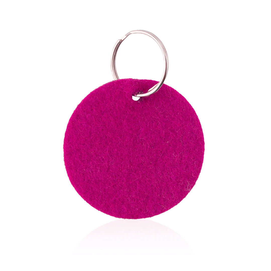 Porte clés rond en feutrine rose personnalisable