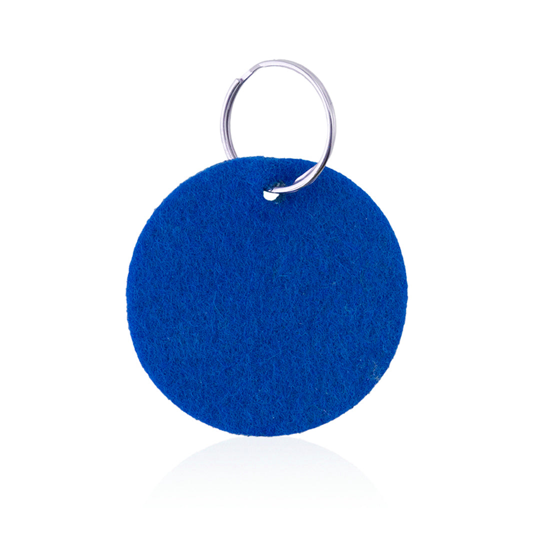 Porte clés rond en feutrine bleu personnalisable