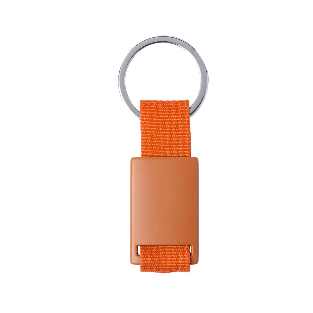 Porte-clés moderne avec anneau en métal et plaque en aluminium pour une marque visible et durable.