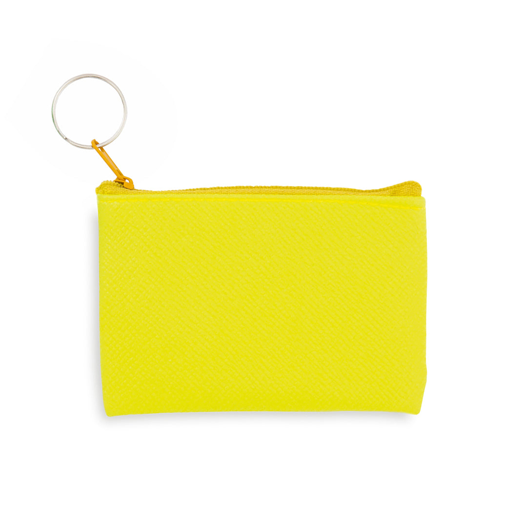 Porte monnaie de forme carrée avec corps souple en PVC de couleur jaune