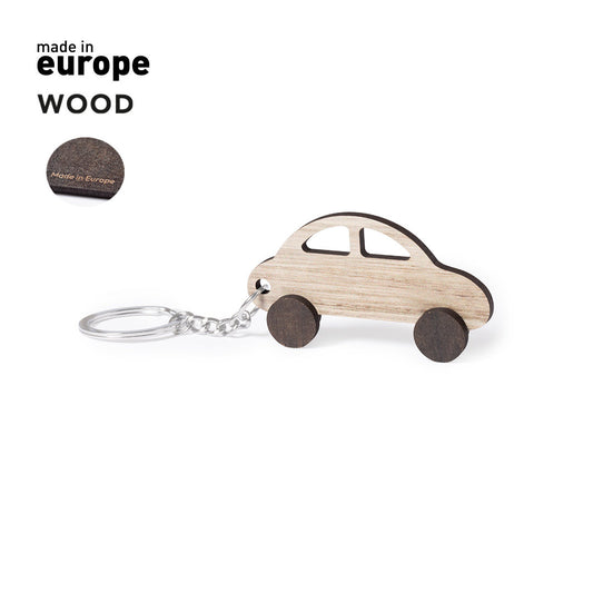 Porte-clés au design de voiture en bois naturel avec finition bicolore
