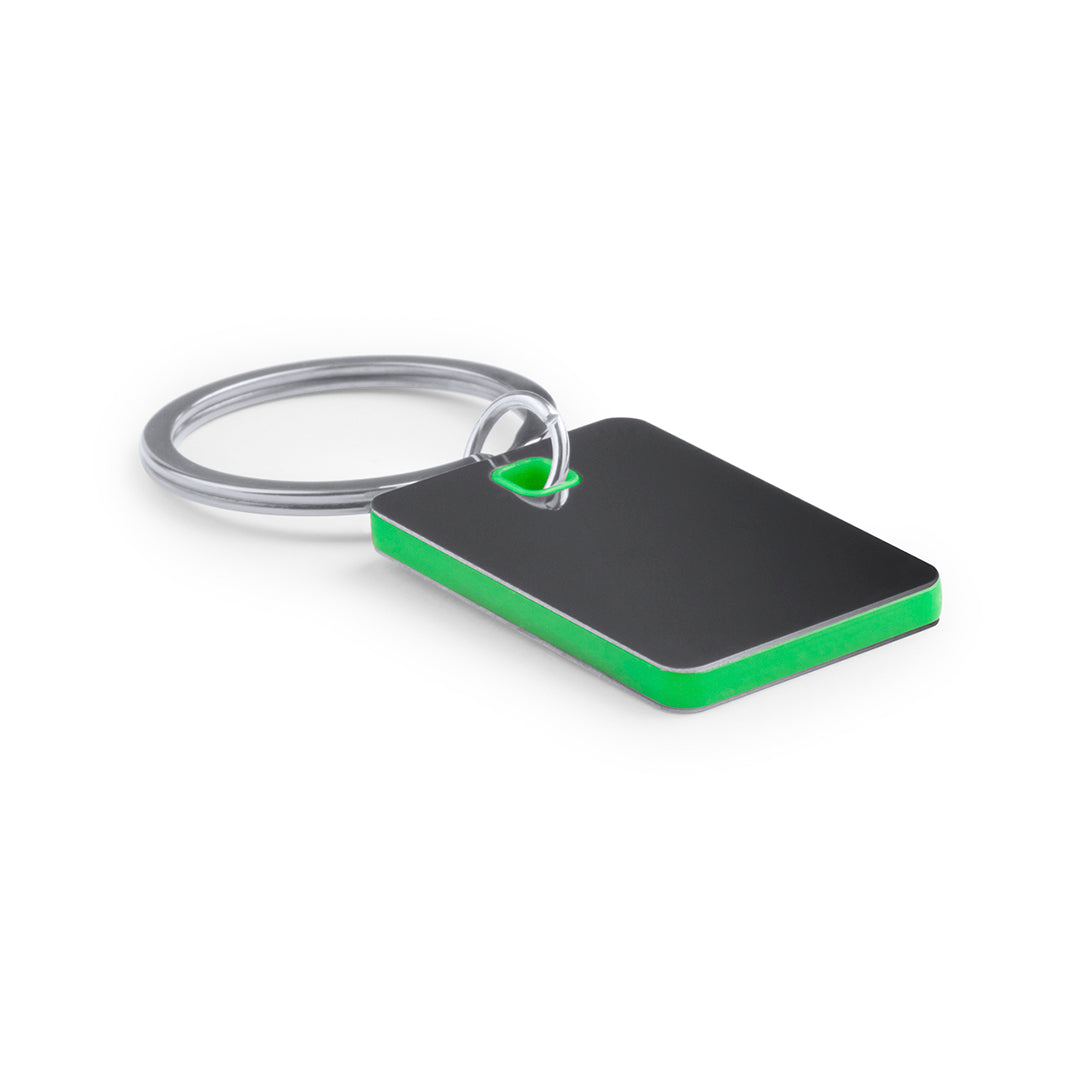 Accessoire de porte-clés en acier inoxydable avec finition bicolore. Personnalisable.