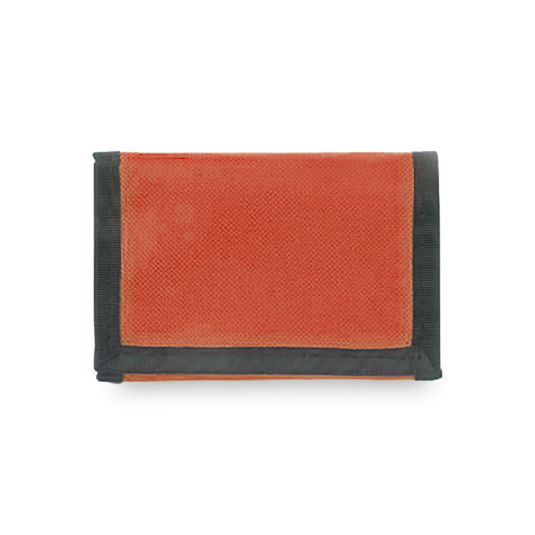 Portefeuille de format triptyque en polyester 300D résistant de couleur rouge.