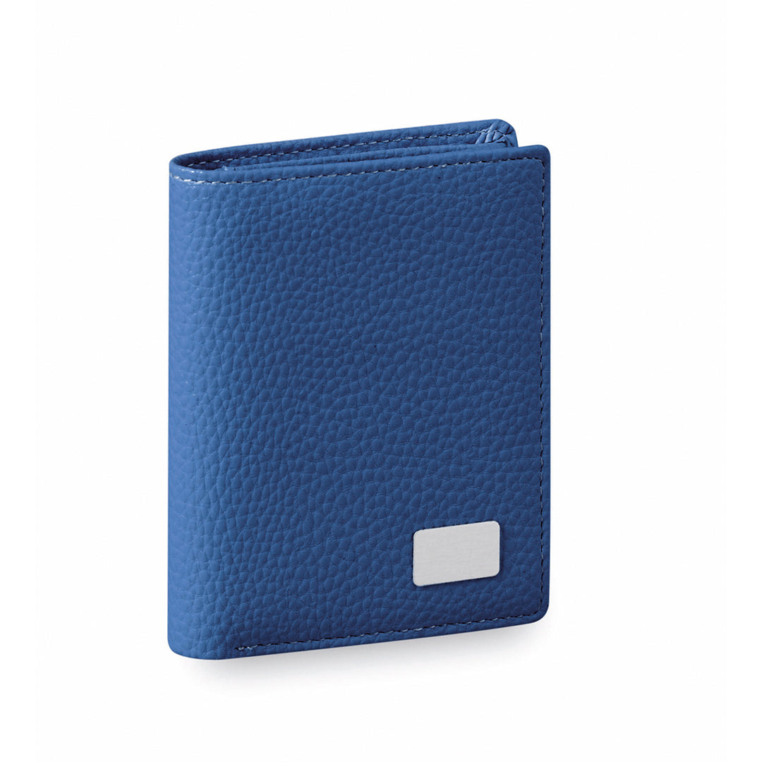 Portefeuille en similicuir bleu fermé avec un compartiment pour cartes, monnaie et pièce d'identité