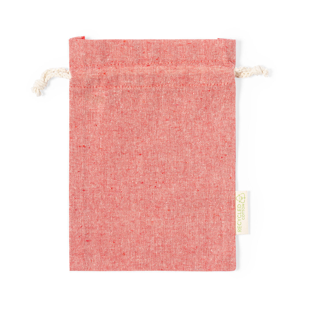 Sac en matière résistante, 100% coton recyclé GRS 120g/m2, avec cordon de fermeture et certification GRS.