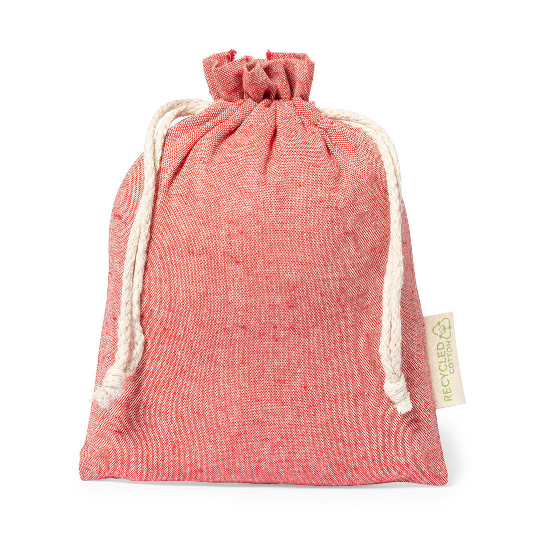 Solution d'emballage éthique : sac écologique, 100% coton recyclé GRS, fermeture à cordon, certification GRS.