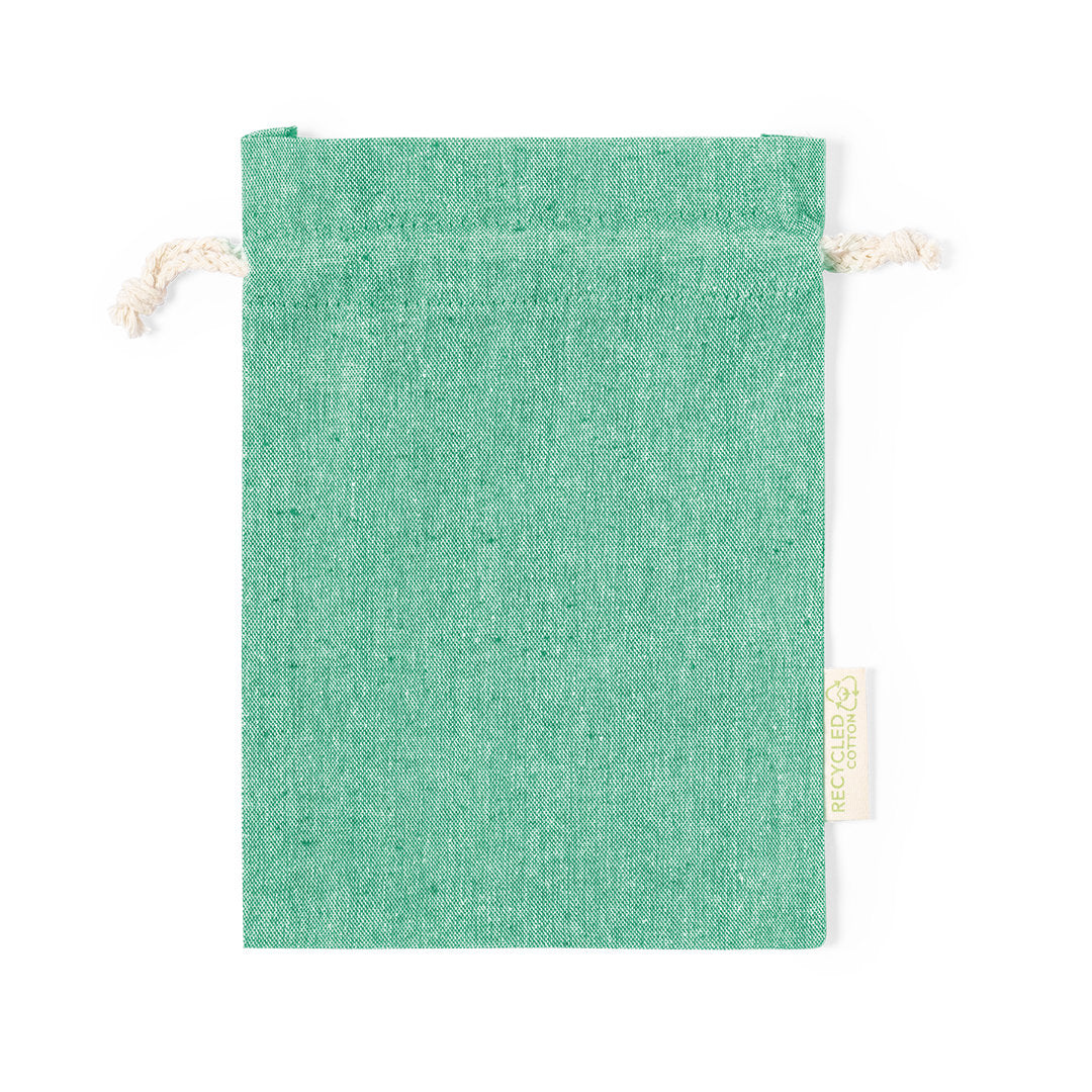 Sac respectueux de l'environnement en coton recyclé, 120 g/m2, certification GRS, fermeture à cordon.