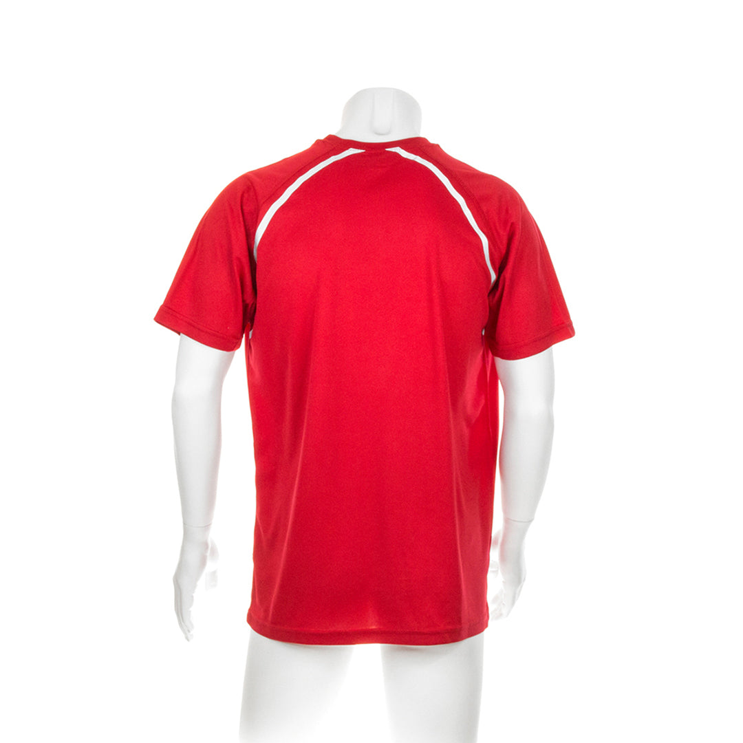T-Shirt rouge vu de dos avec des rayures 