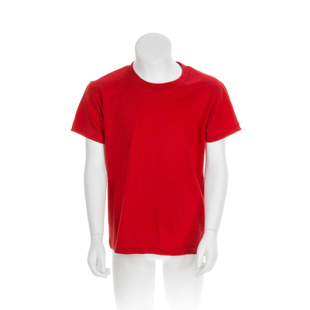 T-Shirt de couleur rouge porté sur un mannequin vu de face 