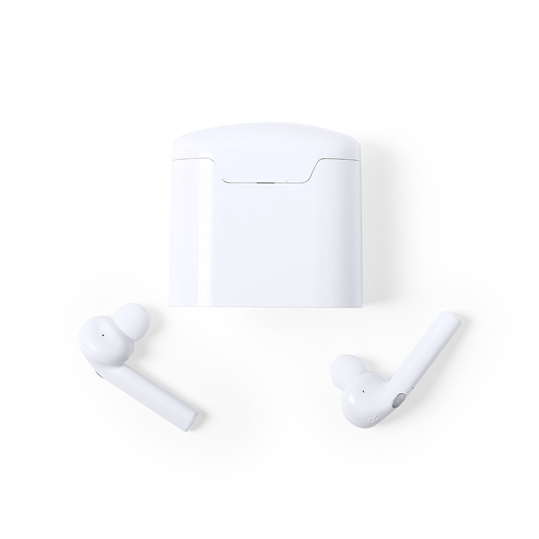 Écouteurs bluetooth avec finition blanche élégante ANIKEN logo entreprise