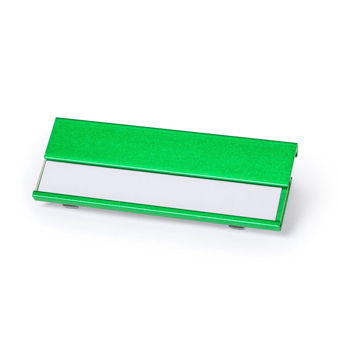 Badge en aluminium avec clip arrière pour une fixation sécurisée BINDEL vert