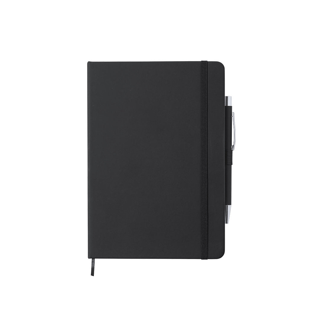 Bloc notes 100 feuilles, couverture rigide, stylo aluminium ROBIN noir