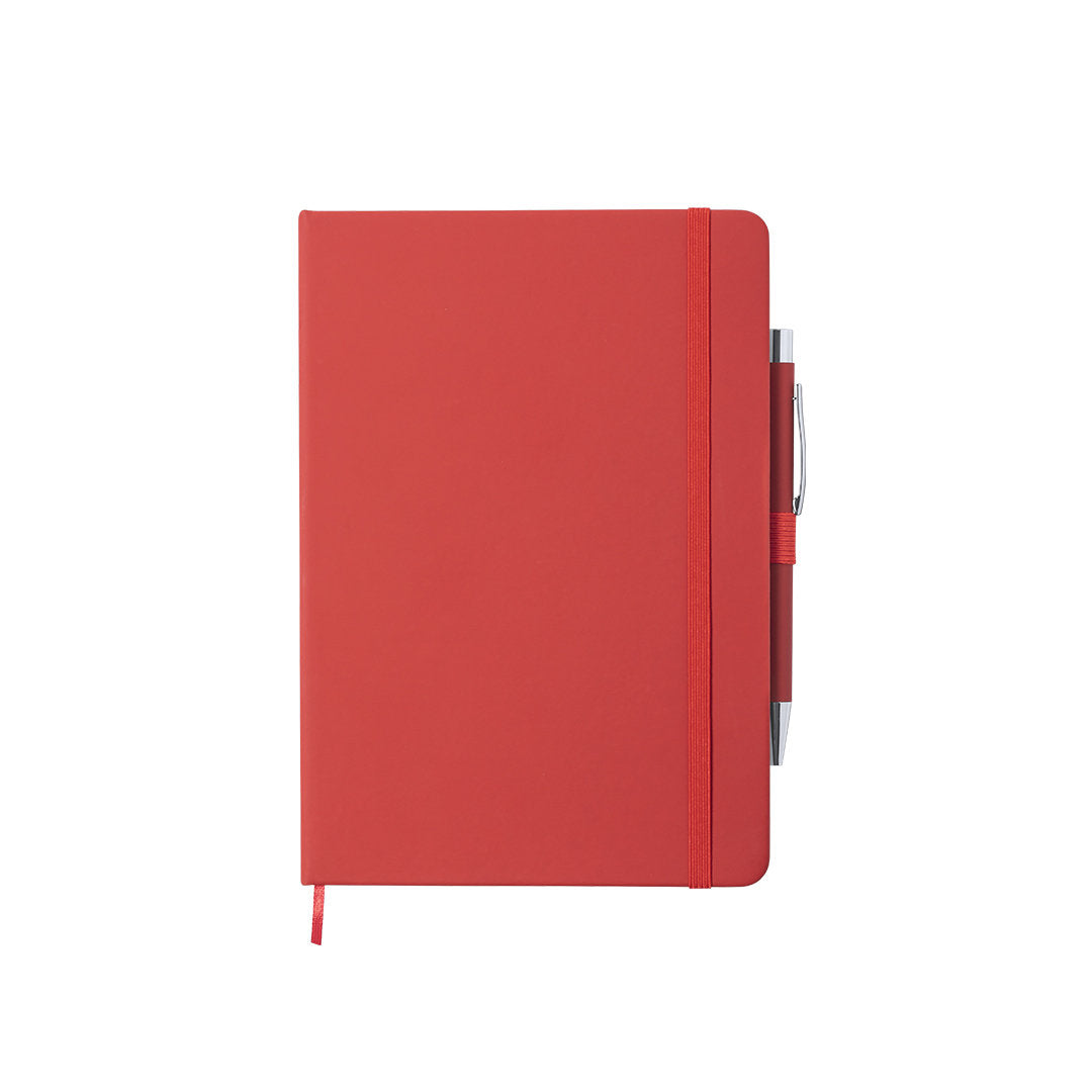 Bloc notes 100 feuilles, couverture rigide, stylo aluminium ROBIN rouge