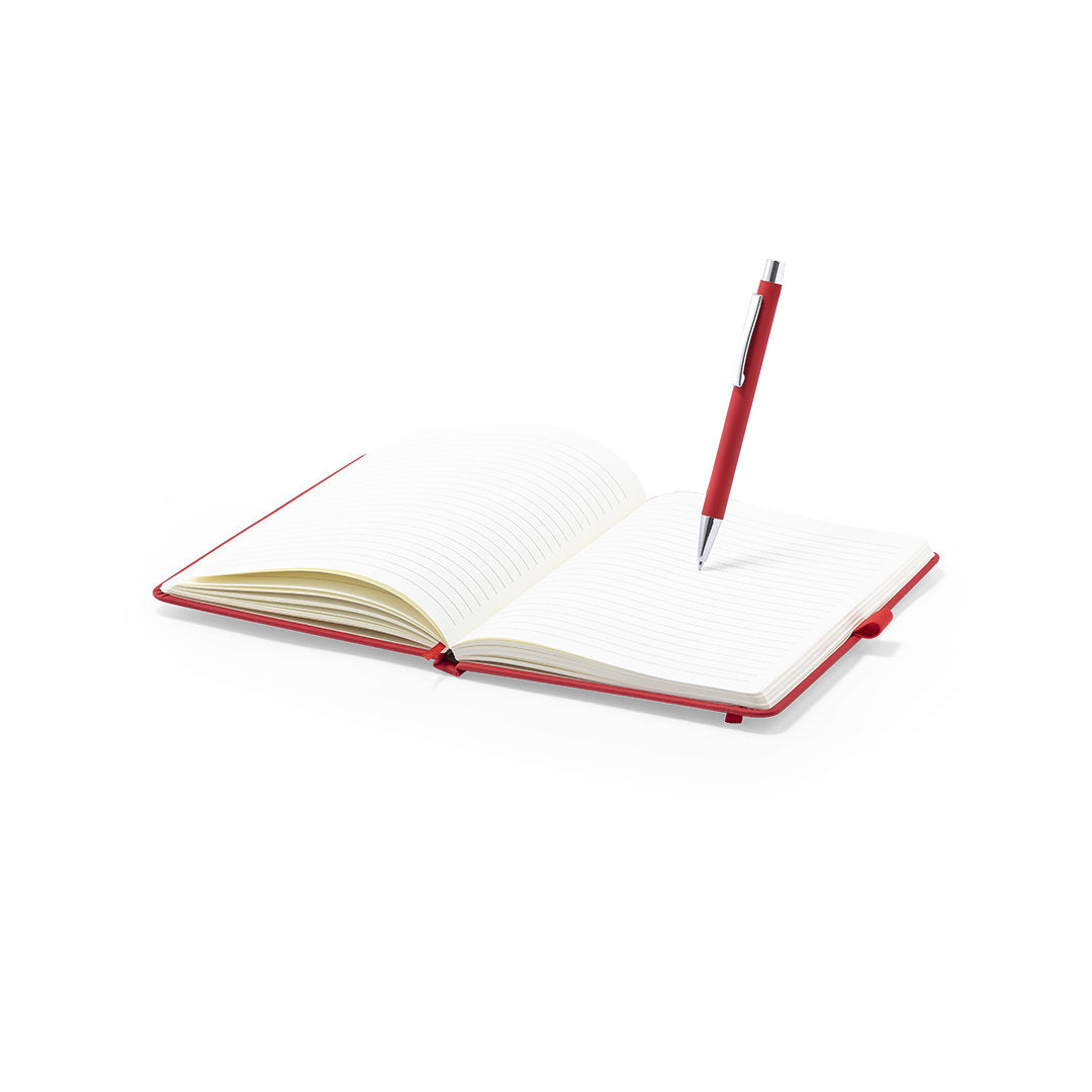 Bloc notes 100 feuilles, couverture rigide, stylo aluminium ROBIN personnalisable logo