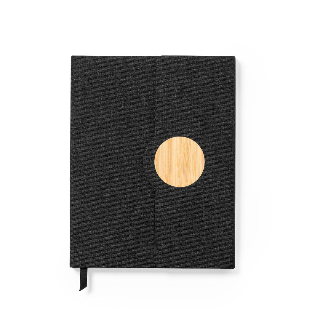 Bloc-notes 80 feuilles en polyester 300d rpet et bambou AQUO noir