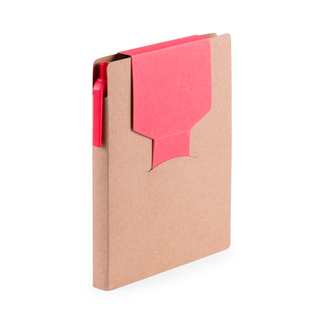 Bloc notes avec stylo à bille, bloc de 70 feuilles en carton recyclé CRAVIS rouge