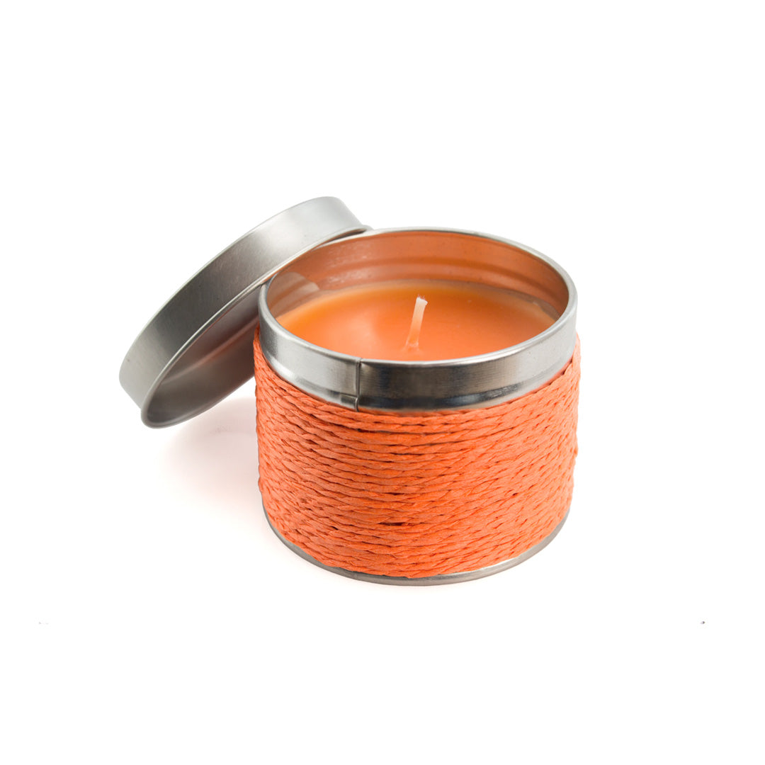 bougie aromatique avec recipient en metal shiva orange