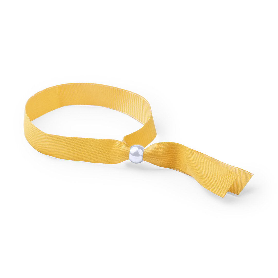Bracelet en polyester souple avec accessoire argent brillant, proposé dans divers coloris