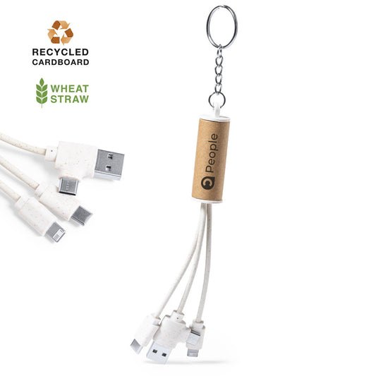 Câble chargeur USB éco-responsable en carton recyclé et canne de blé