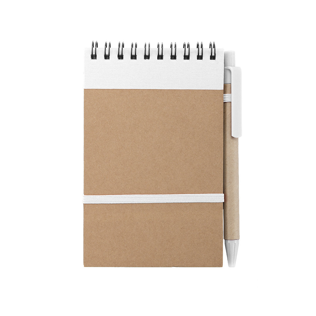 Cahier à spirales avec couverture en carton recyclé, stylo inclus, 70 feuilles ECOCARD blanc