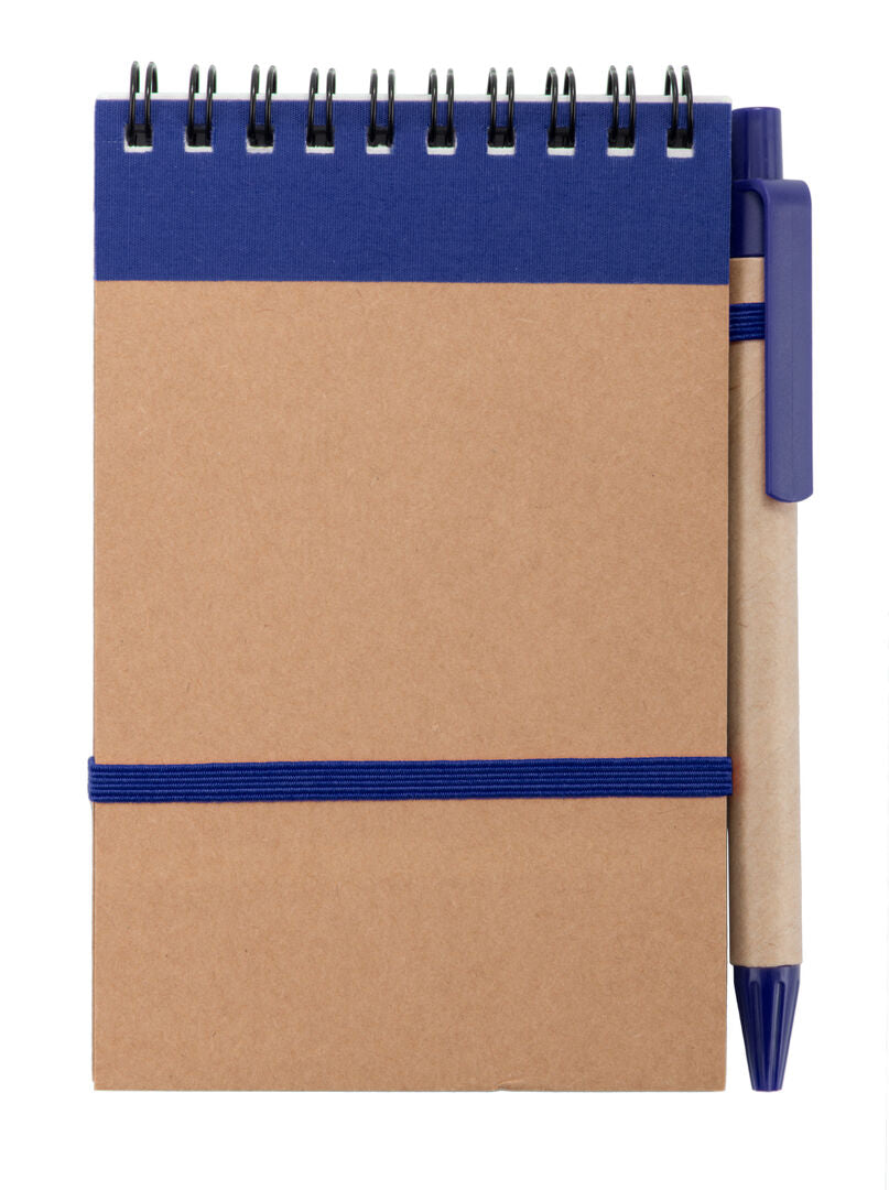 Cahier à spirales avec couverture en carton recyclé, stylo inclus, 70 feuilles ECOCARD bleu