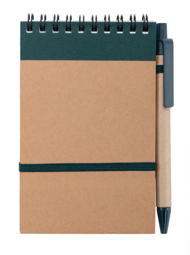 Cahier à spirales avec couverture en carton recyclé, stylo inclus, 70 feuilles ECOCARD vert