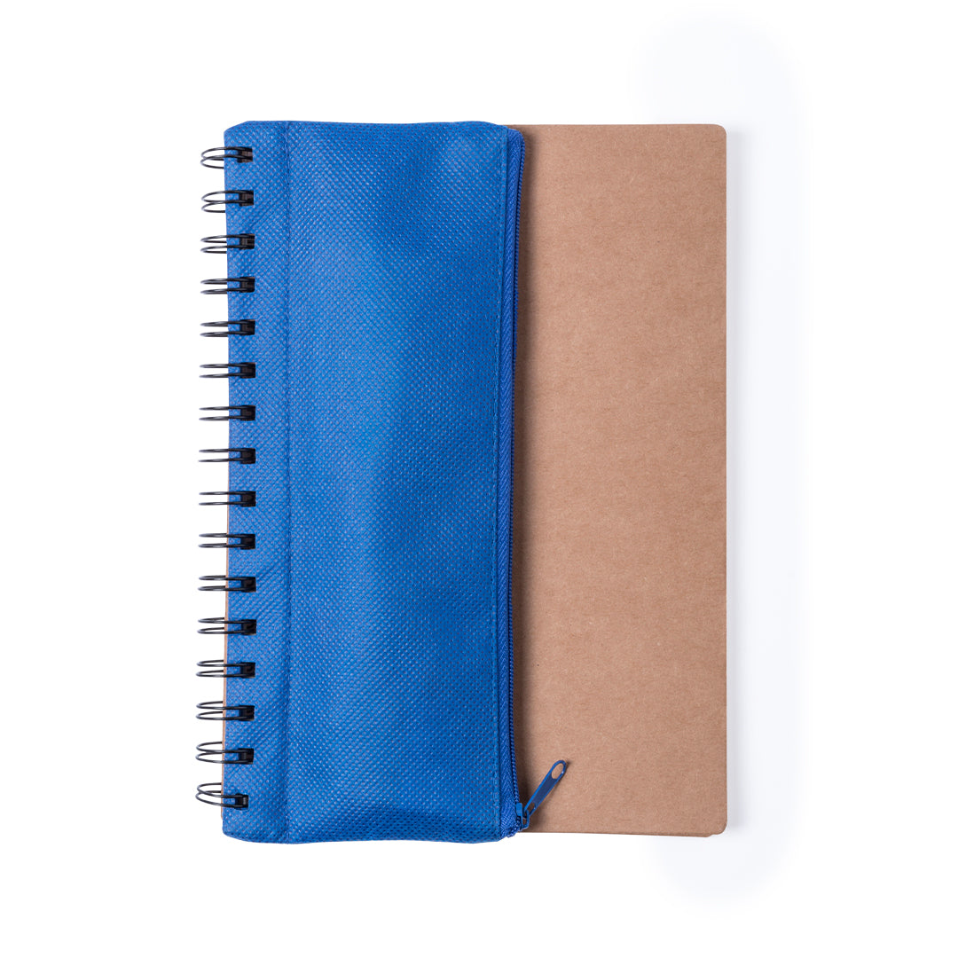 Cahier à spirales avec trousse en polyester 600d, 70 feuilles, couverture rigide en carton recyclé MOSKU bleu