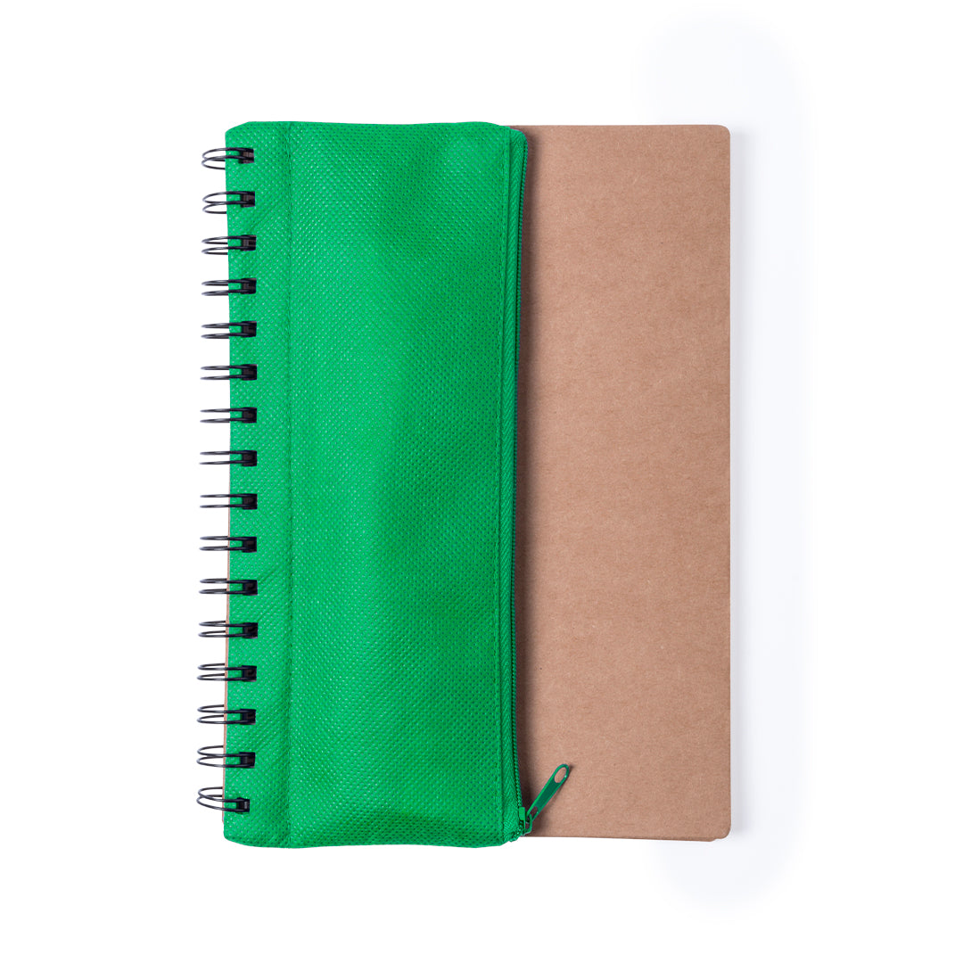 Cahier à spirales avec trousse en polyester 600d, 70 feuilles, couverture rigide en carton recyclé MOSKU vert