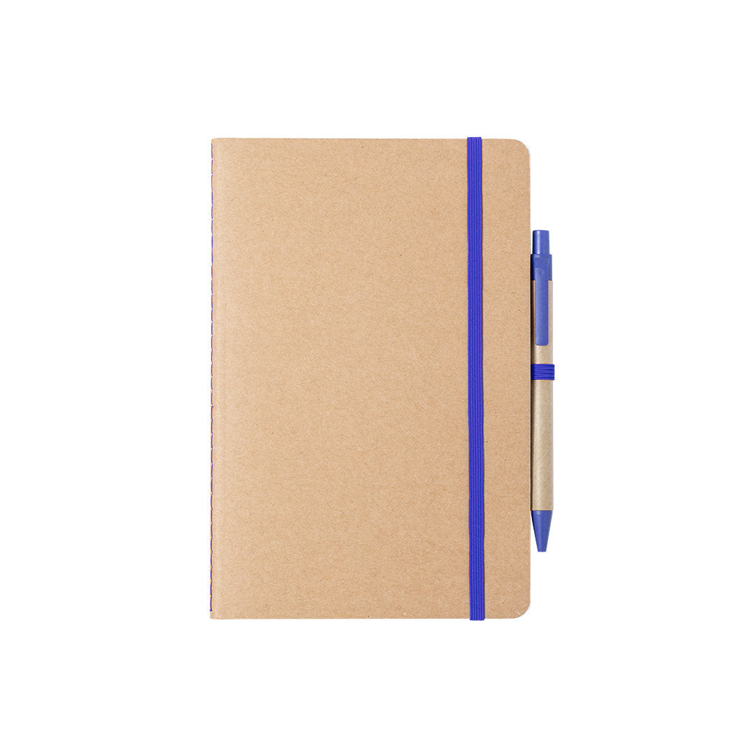 Cahier de 60 feuilles, stylo en carton recyclé, paille de blé, abs inclus, en carton recyclé ESTEKA bleu