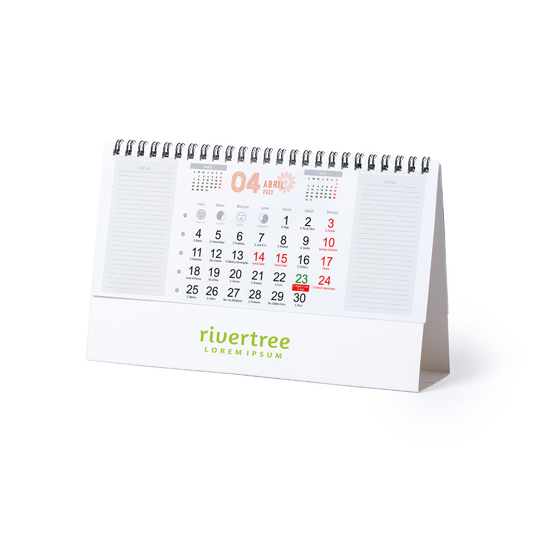 Calendrier à anneaux de bureau à corps triangulaire en carton FEBER logo entreprise