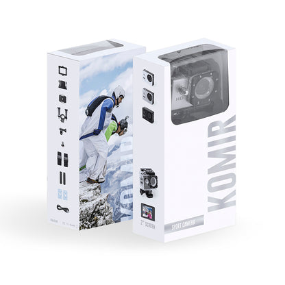 Caméra de sport, capture vidéo hd 720p, batterie 900 mAh KOMIR étui carton