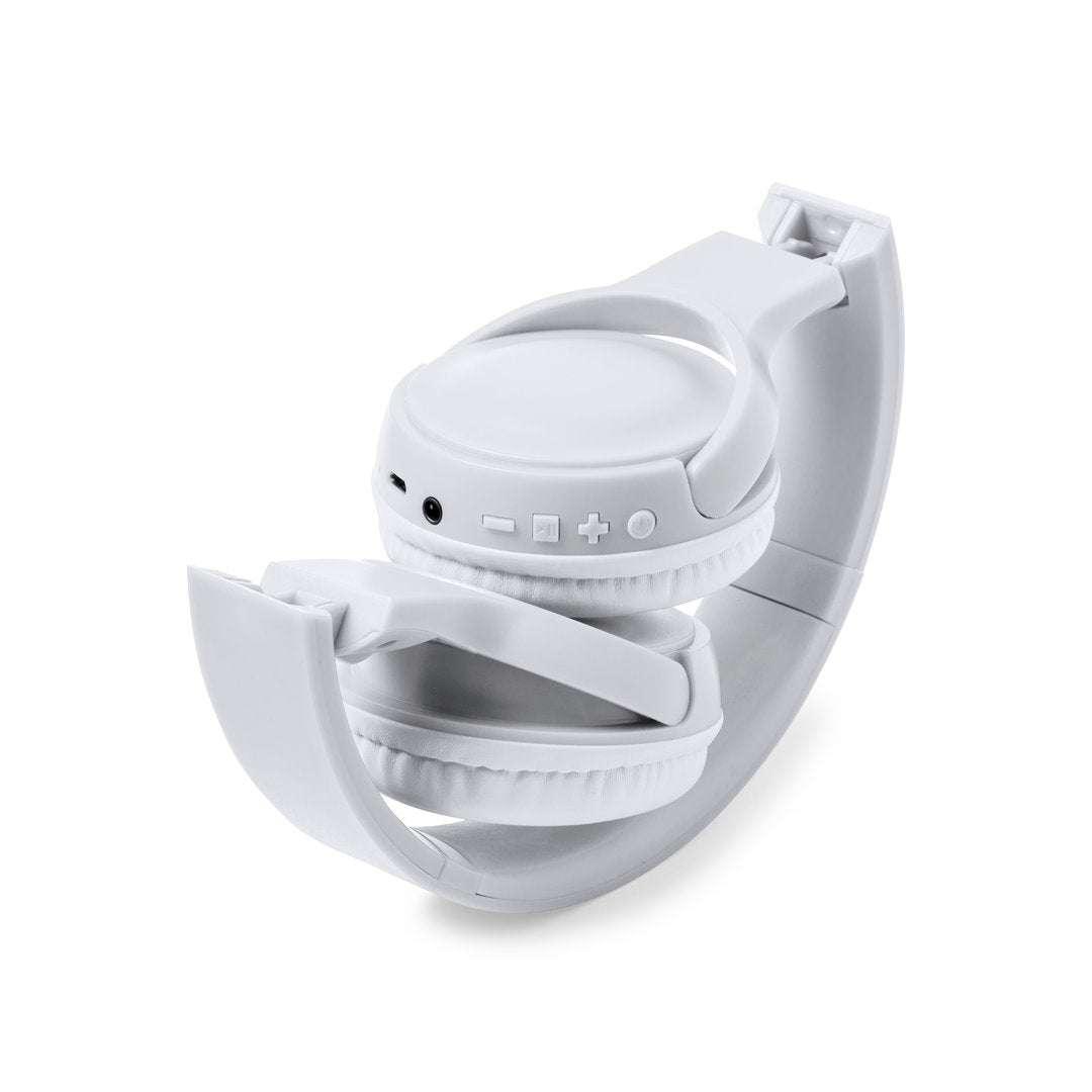 Casque audio bluetooth 5.0 avec jack 3,5 mm, batterie 200 mAh blanc pliable avec logo entreprise