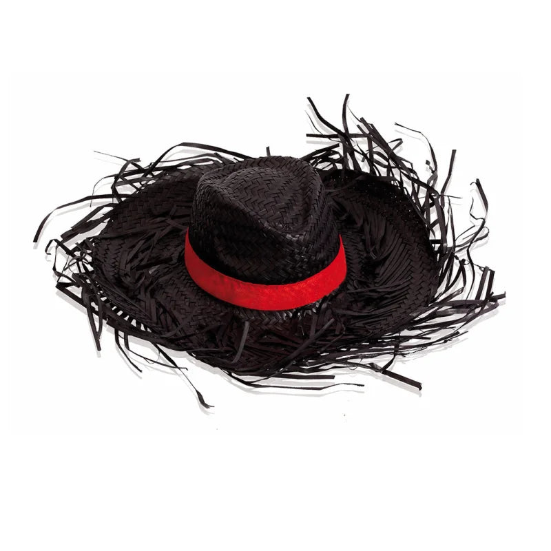 Chapeau De Paille Blanc À Franges Avec Ruban Intérieur Filagarchado Noir Chapeaux